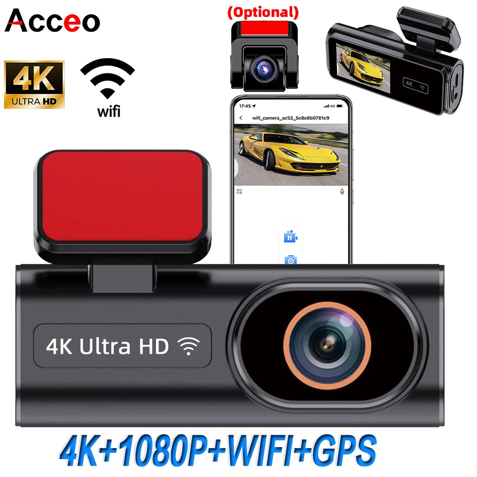 Dash Cam WIFI GPS Mini CAR DVR Front 4K And Rear 1080P Dual Lens Black Box Room Camera Night Vision 24H Parking Monitor