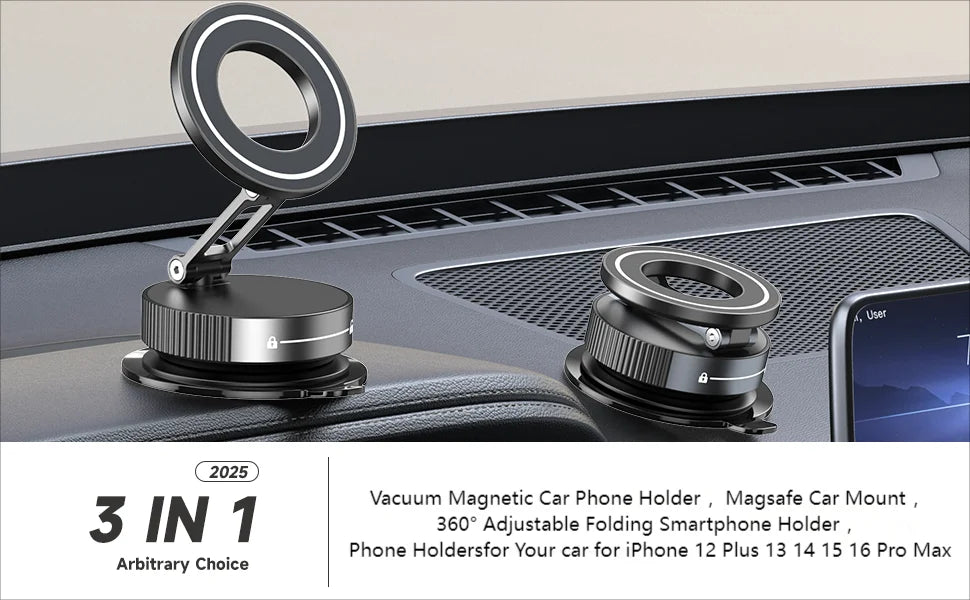 Magnetic Suction Cup Phone Mount for Magsafe 360° Adjustable Magnetic Car Phone Holder Pocket Size Foldable Car Mount