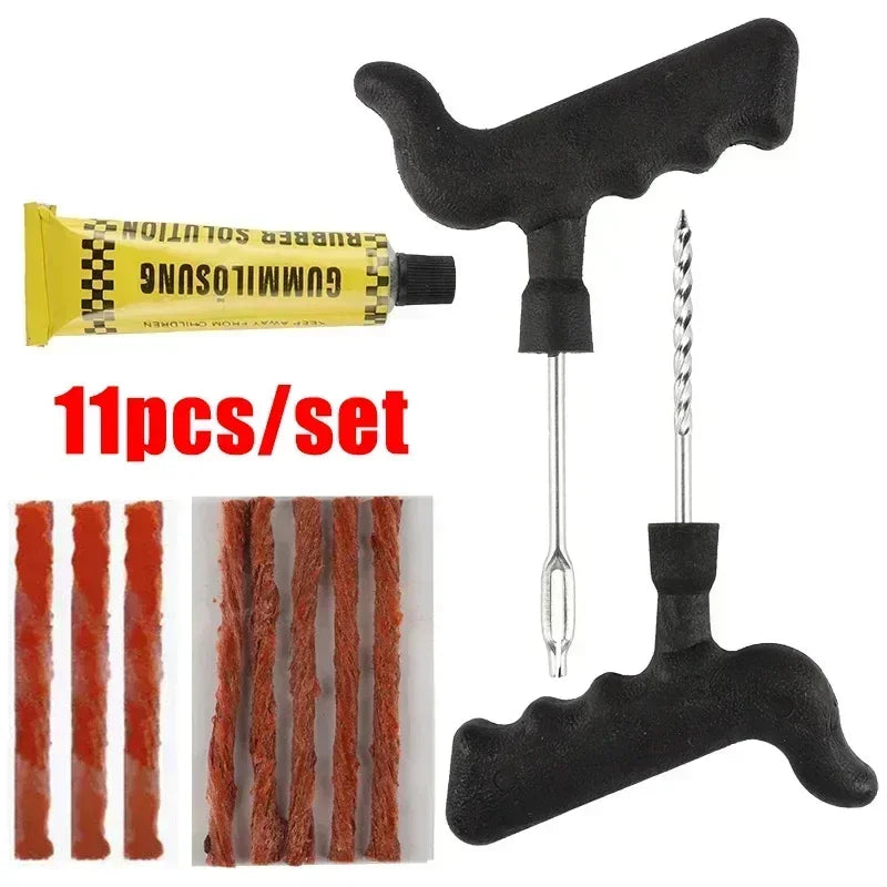 Car Tire Repair Tool Kit with Rubber Strips Tubeless Tyre Puncture Studding Plug Set Motorcycle Truck Vacuum Tire Repair Tool