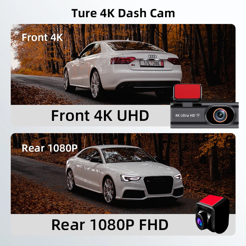 Dash Cam WIFI GPS Mini CAR DVR Front 4K And Rear 1080P Dual Lens Black Box Room Camera Night Vision 24H Parking Monitor