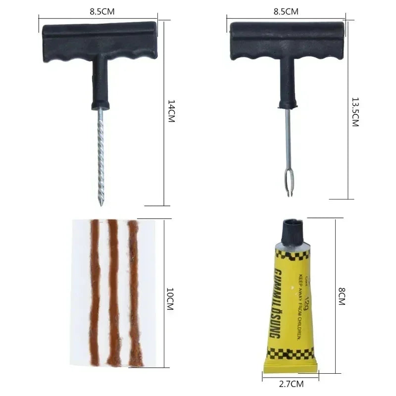 Car Tire Repair Tool Kit with Rubber Strips Tubeless Tyre Puncture Studding Plug Set Motorcycle Truck Vacuum Tire Repair Tool