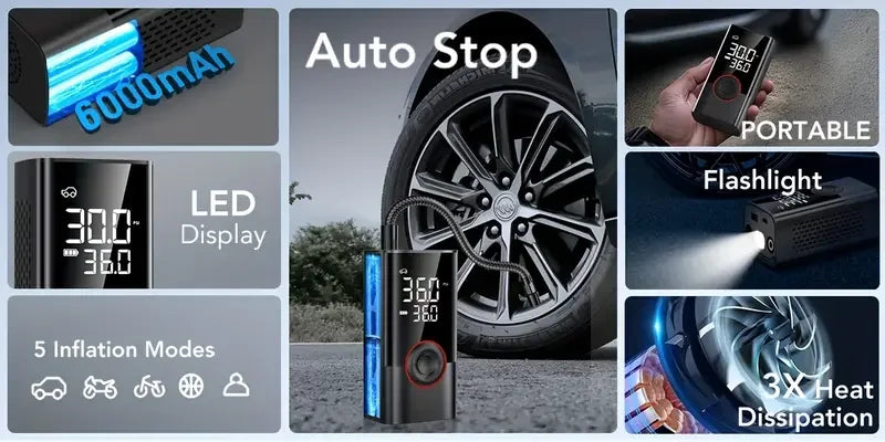 Tire Inflator Portable Air Compressor with Digital Pressure Gauge for Car