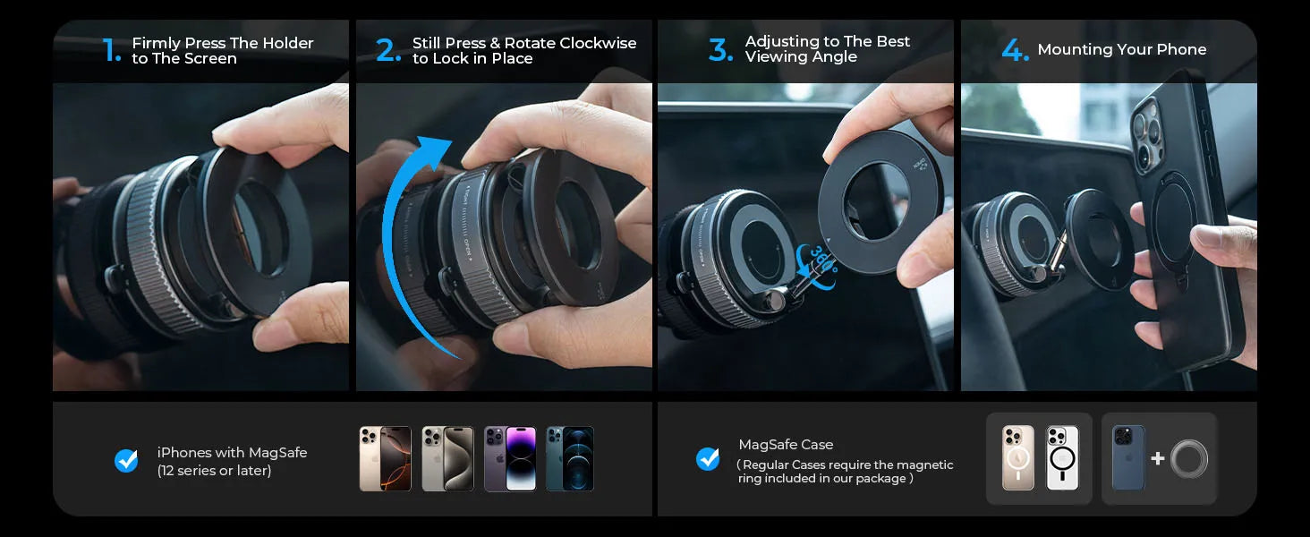 Magnetic Suction Cup Phone Mount for Magsafe 360° Adjustable Magnetic Car Phone Holder Pocket Size Foldable Car Mount