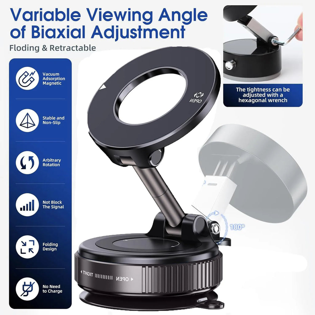 Magnetic Suction Cup Phone Mount for Magsafe 360° Adjustable Magnetic Car Phone Holder Pocket Size Foldable Car Mount